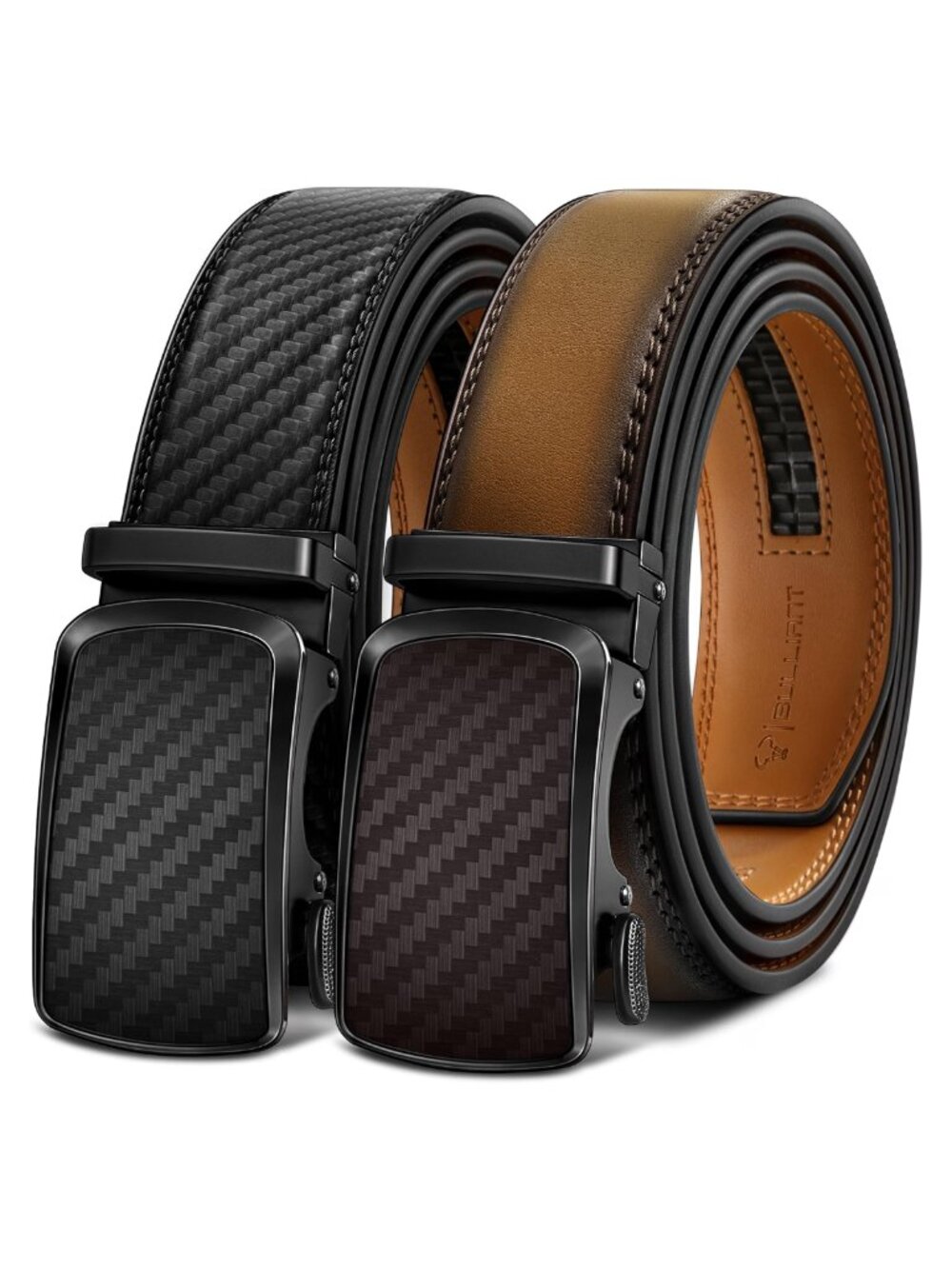Men's Ratchet Leather Belt 2Pack Trimmable 1 3/8" Gift Boxed